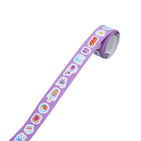 Autocollants en rouleau auto-adhésifs perforés pour enfants, motif dessin animé violet, récompense pour le petit-déjeuner