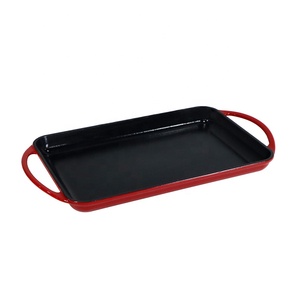 Rectangle Non-Stick <strong>Grill</strong> <strong>Pan</strong> 13 Inch Enameled Cast Iron Baking Dish with Handle - Product Image 4