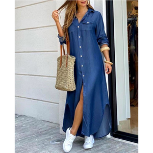 Nouvelle <span class=keywords><strong>Robe</strong></span> Chemise Femme <span class=keywords><strong>H</strong></span>-1076 Automne Printemps Manches Longues Boutonnage Simple Imprimé Tendance Décontractée Grande Taille - Product Image 2