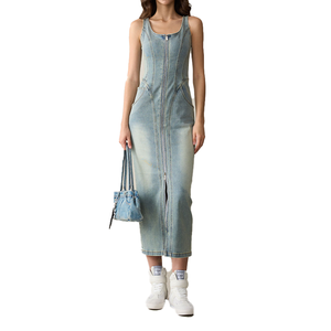 Nuevo <span class=keywords><strong>Vestido</strong></span> <span class=keywords><strong>vaquero</strong></span> de verano personalizado para <span class=keywords><strong>mujer</strong></span>, moda informal, ajustado, Vintage, lavado sucio, <span class=keywords><strong>vestido</strong></span> general para <span class=keywords><strong>mujer</strong></span> - Product Image 1