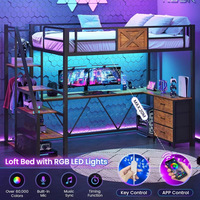 Lit mezzanine en fer forgé au design minimaliste moderne, multifonctionnel, gain de place pour petits appartements, avec bureau en dessous, pour chambre à coucher