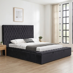 Willsoon Modern Design King/Queen Size <strong>Platform</strong> <strong>Bed</strong> <strong>with</strong> <strong>Storage</strong> Wooden Panel and Tufted Headboard for Home - Product Image 3