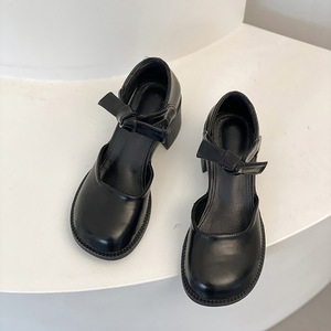 <span class=keywords><strong>Chaussures</strong></span> en cuir pour femmes élégantes/ballet à grosse tête vintage à talons hauts nouvelle tendance à la mode tempérament petite fée à nœud noir - Product Image 6