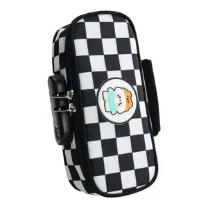 Factory Direct Sell Stationery Case 3D Space Cover Checkerboard Cartoon Pencil Pouch With Password Lock