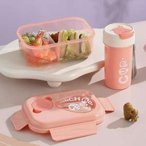 Ensemble de boîtes à lunch et gourdes en plastique portables pour enfants, très demandé - Product Image 3