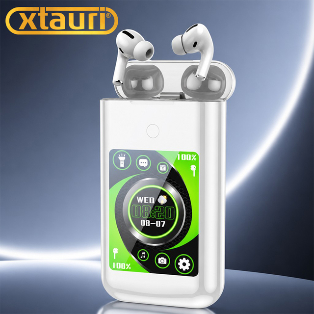 XTAURI 3-in-1 8000mAh Quick Charge Magnetic Power Bank Earbud Smart Display Screen for Set Alarm Clock&Watch Weather Forecast