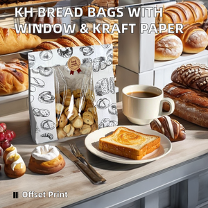 Tùy chỉnh thiết kế nhựa kraft giấy <span class=keywords><strong>Pouch</strong></span> cửa sổ túi bánh mì với đứng cho bánh mì nướng đường bao bì chất lượng cho thực phẩm đồ uống - Product Image 2