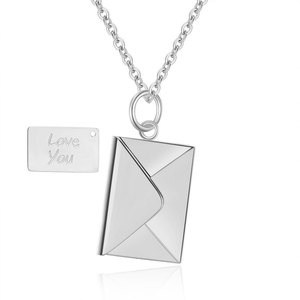 Collar de Acero Inoxidable con Colgante de Sobre de 20 mm, Grabado Personalizable, Joyería Unisex para Regalo Diario - Product Image 4