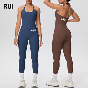 RUIQUWIN Conjunto de Yoga para Mujer al por Mayor: Top Halter de Secado Rápido sin Espalda y Leggings de Yoga de Cintura Alta con Bolsillos y Elasticidad en Cuatro Direcciones - Product Image 1