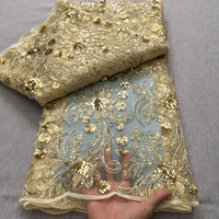 4668 Tissu en dentelle perlée Kalume Nouvelle Mode, Tissu en dentelle filet coloré à sequins, Broderie florale, Dentelle en maille perlée pour Robe de Mariée