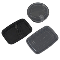 Boîte Repas Rectangulaire Noire Compatible Micro-Ondes et À Emporter, Récipient Alimentaire en Plastique Rond pour Préparation de Repas, avec Couvercle