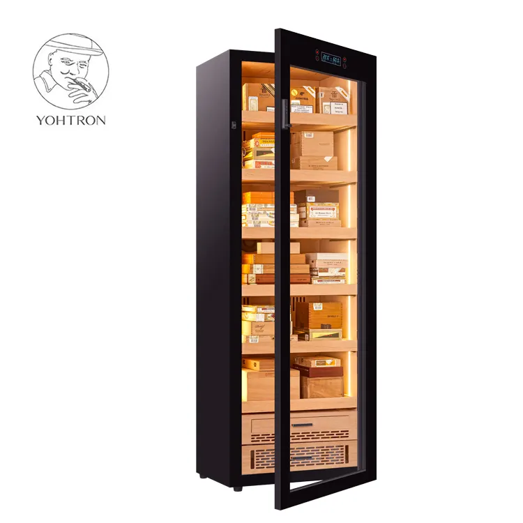 Yohtron luxury freestanding large storage cigar humidor cooler with top brand compressor