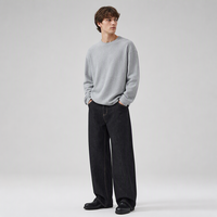Jean baggy coupe bootcut vintage pour homme, taille mi-haute, délavé, jambe large, coupe ample, décontracté, en denim de haute qualité, lavable