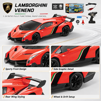Voiture de course télécommandée Lamborghini RC à l'échelle 1/24, voiture de drift avec lumières, jouet de course télécommandé pour garçon, recharge USB