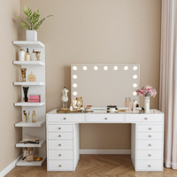 Table de maquillage moderne en bois éclairée avec miroir et tiroirs, bureau de toilette multifonctionnel pour chambre et hôtel