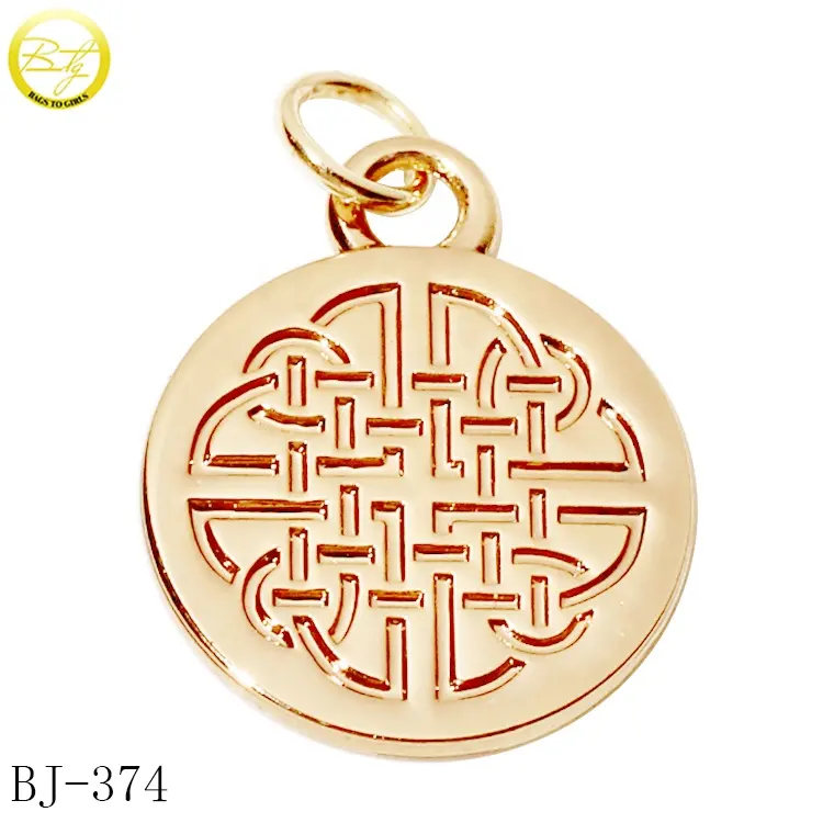 Custom logo printed metal jewelry charms gold hollow necklace metal hang tags designs