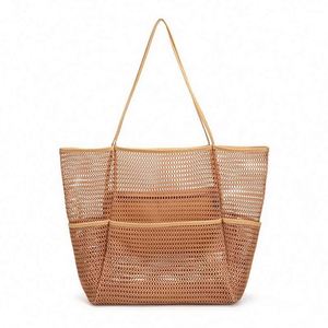Sac fourre-tout en maille multi-poches imperméable tendance été avec fermeture éclair, sac de plage portable pour femme pour les voyages et la natation - Product Image 5