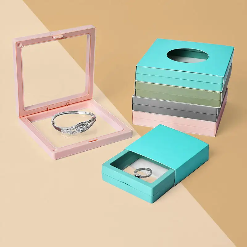 Transparent Membrane Floating Frame Ring Earring Coin Medal Medallion Display Box Clear Flexible Jewelry Display Storage Box