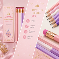 FLOWood Série Princesse – Lot de 5 Crayons Graphite HB avec Gomme Rose et Virole Or Rose – Coffret Cadeau pour Filles et Enfants – Fournitures Scolaires