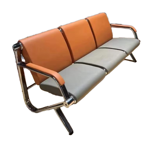 Modern Simple Iron <b>2</b> Seat Leather Seat Tilting Tapered Leg Gym Commercial Furniture-Visitor Seating <b>Sofa</b> <b>Set</b> for Mall - Product Image 1