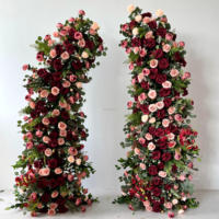 Arche de fleurs artificielles en soie bordeaux, arrangement floral mixte d'hortensias rouges et d'orchidées, fausse composition florale durable de haute qualité pour mariage