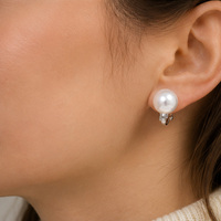 Anting-anting klip mutiara imitasi bulat besar klasik elegan warna perak tanpa tindik perhiasan pernikahan pengantin untuk wanita hadiah untuk perempuan