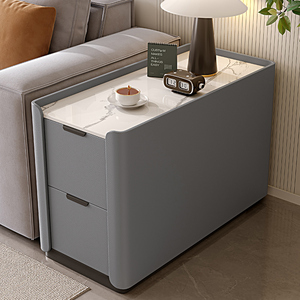 Meuble d'appoint moderne en bois massif avec plateau en pierre, 2 tiroirs et étagères, durable, pour appartement, salon, chambre, rangement, <span class=keywords><strong>canapé</strong></span> d'angle/table basse - Product Image 1