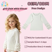 Haut blanc à manches longues pour filles, T-shirt mignon à col rond et volants, Blouse en coton pour tout-petits, Chemise décontractée à superposer pour petites filles