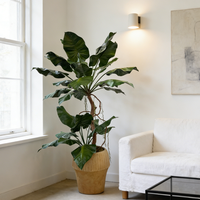 Plantes artificielles Alocasia de haute qualité de 210 cm en pot, design élégant, décoration pour la maison, le bureau, l'hôtel, fausse plante Alocasia dans un pot en ciment