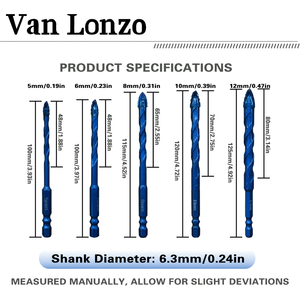 Foret à carrelage à pointe croisée dentelée Van <span class=keywords><strong>Lonzo</strong></span>, tige hexagonale, alliage bleu, foret multifonctionnel pour carrelage céramique, marbre, brique, bois, PVC - Product Image 2