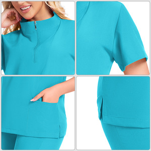 International Station Scrub <b>Set</b> Short Sleeve Zippered Unisex Medical Uniform Moisture Wicking Split <b>Set</b> For <b>Doctors</b> Nurses - Product Image 3