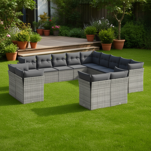 Ensemble de canapés de jardin en rotin gris avec pieds réglables, mobilier d'extérieur 10 places, design contemporain - Product Image 2