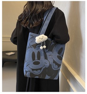 Bolso de Hombro de Lona de Algodón con Diseño de Dibujos Animados, Popular entre los Jóvenes, a Todo Color, Moderno y para Compras - Product Image 2
