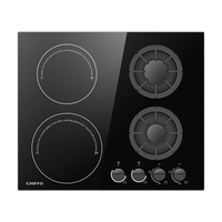 Cuisinière à gaz et électrique à 4 brûleurs en verre trempé, encastrable, usage commercial, hôtel, chauffage rapide, efficacité énergétique de classe 1, plaque de cuisson 24