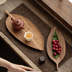 Bandeja de Servir con Diseño de Hojas de Nogal, Madera Sólida, Tamaño Mediano, Plato para Frutas, Uso Doméstico y en la Comedor - Product Image 3