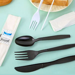 Juego de cubiertos de plástico negro de alta calidad de fábrica, juego de cubiertos de plástico irrompible de lujo, cuchara y tenedor, juego de cubiertos desechables, cubiertos de aerolínea - Product Image 1