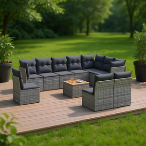 Ensemble de canapés de jardin en rotin gris moderne, 10 places, mobilier d'extérieur résistant aux intempéries, design contemporain, structure en osier - Product Image 2