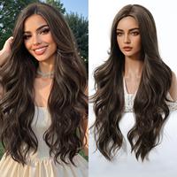Perruque synthétique ondulée marron mocha 28 pouces résistante à la chaleur, brun clair, vente en gros pour femmes