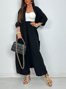 Ensemble 2 pièces décontracté pour femme : cardigan, chemise longue et pantalon, couleur unie, coupe ample, tendance - Product Image 6