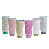 Tumbler Berinsulasi 20oz dengan Gagang Speaker dan Hiasan Berlian Imitasi, Botol Air Stainless Steel untuk Berkemah di Luar Ruangan