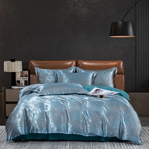 Klassisches Europäisches Seidenbettwäsche-Set Jacquard Blaue Bettdecke Familien-Mikrofaser-Polyester Vierteiliges Sabanas Bettwäsche-Set - Product Image 1