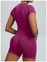 Kaos Gym Wanita Seamless Cepat Kering, High Stretch Slim Fit, Menyerap Keringat, Ketat, Lengan Pendek untuk Yoga