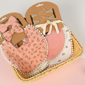 Милый набор: двусторонние нагрудники для кормления с принтом и повязка на голову, мягкие детские нагрудники из хлопкового муслина - Product Image 6