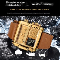 Nouvelle Montre Électronique Double Affichage Tendance Étanche à Quartz pour Homme avec Bracelet en Cuir Résistance à l'Eau 50m Populaire