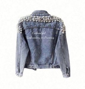 Customized Print Embroidery LOGO Studded Rivet Pearl Plus Size Eco-Friendly Lightweight Breathable <b>Wedding</b> <b>Women</b> Denim <b>Jacket</b> - Product Image 1