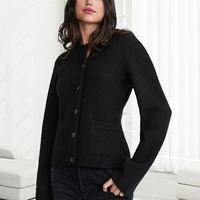 OEM Strickwaren-Hersteller Maßgefertigte Strickjacke Pullover aus Merinowolle und Kaschmir mit Goldknöpfen Gestrickte Cardigan-Sweater für Damen