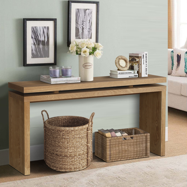 Antique Brown Farmhouse Console Table 60'' Solid Wood MDF Entryway Table Double Board Design Storage Furniture