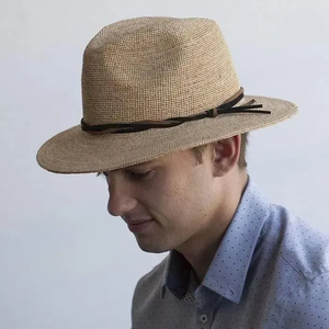 Breathable Wide Brim <b>Straw</b> <b>Fedora</b> for unisex, Classic Panama Sun Hat with Leather Trim, UV Protection Summer Hat for Travel - Product Image 2
