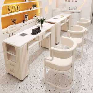 Ensemble table et chaise de manucure doré, simple et moderne, en marbre, double niveau, pour salon de manucure, table de manucure individuelle et double - Product Image 2