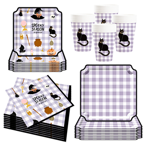 DAMAI Halloween Party Supplies Party Disposable Tableware Set Birthday Favor for Halloween Party Halloween Paper Plates Napkins - Product Image 3